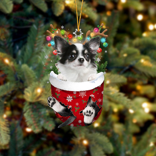 Long haired white Chihuahua In Snow Pocket Christmas Ornament Flat Acrylic Dog Ornament - Best gifts your whole family