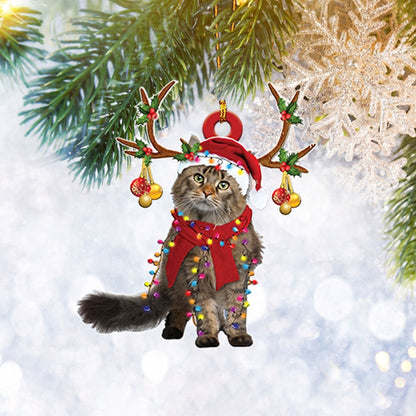 Maine Coon Cat Christmas Reindeer Ornament Flat 2D, Pet Lover Gifts, Christmas Tree Ornament, Home Decor - Best gifts your whole family
