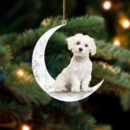Maltese 2 Sit On The Moon Two Sided Ornament Dog Hanging Christmas Ornament - Best gifts your whole family