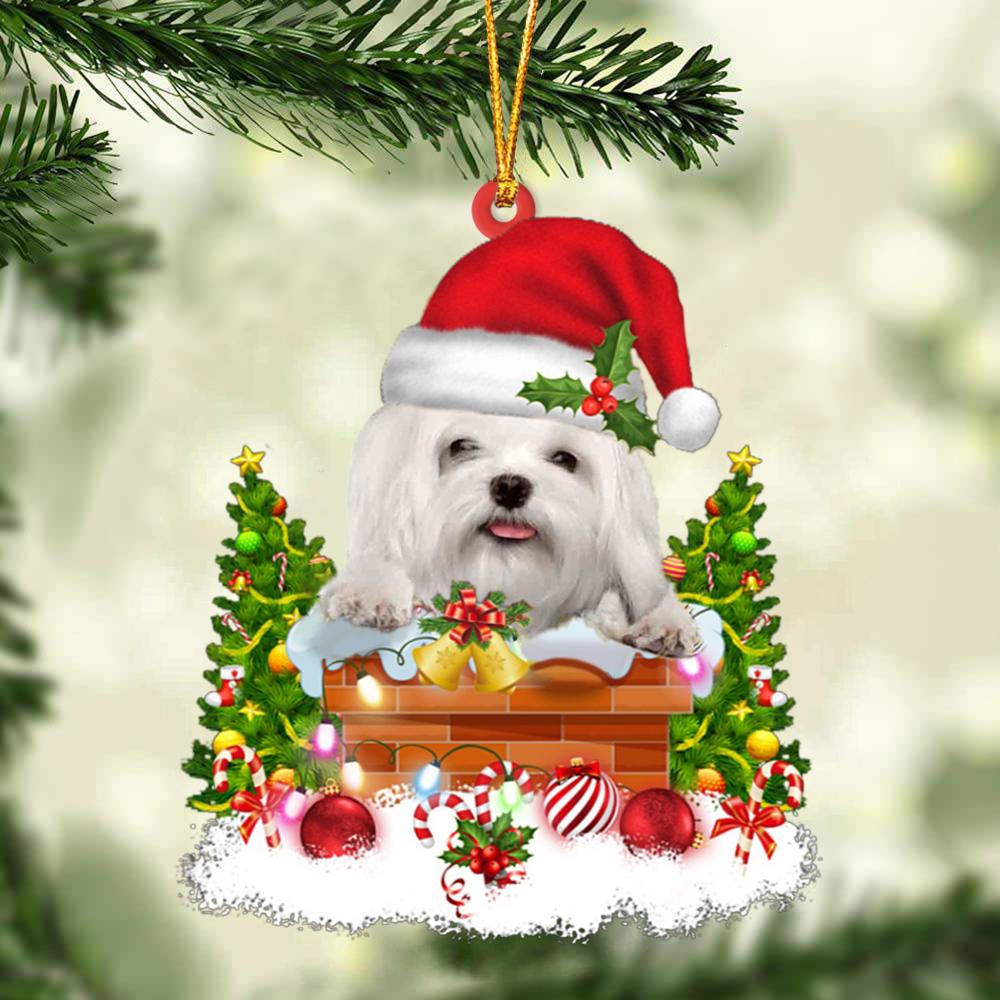 Maltese In The Chimney Hanging Ornament Dog Christmas Ornament - Best gifts your whole family