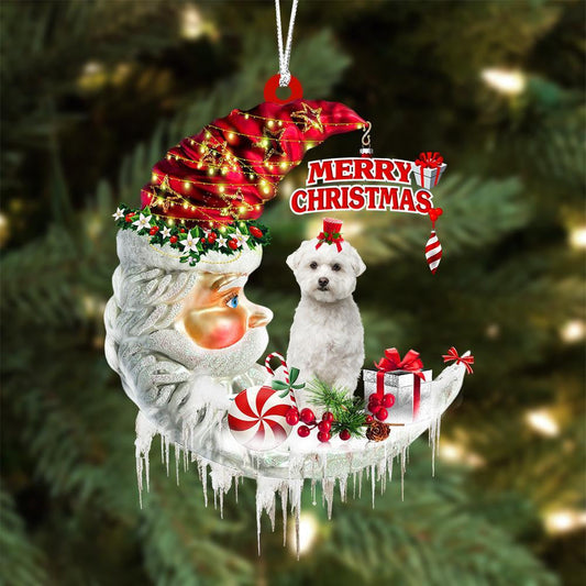 Maltese On The Moon Merry Christmas Hanging Ornament - Best gifts your whole family