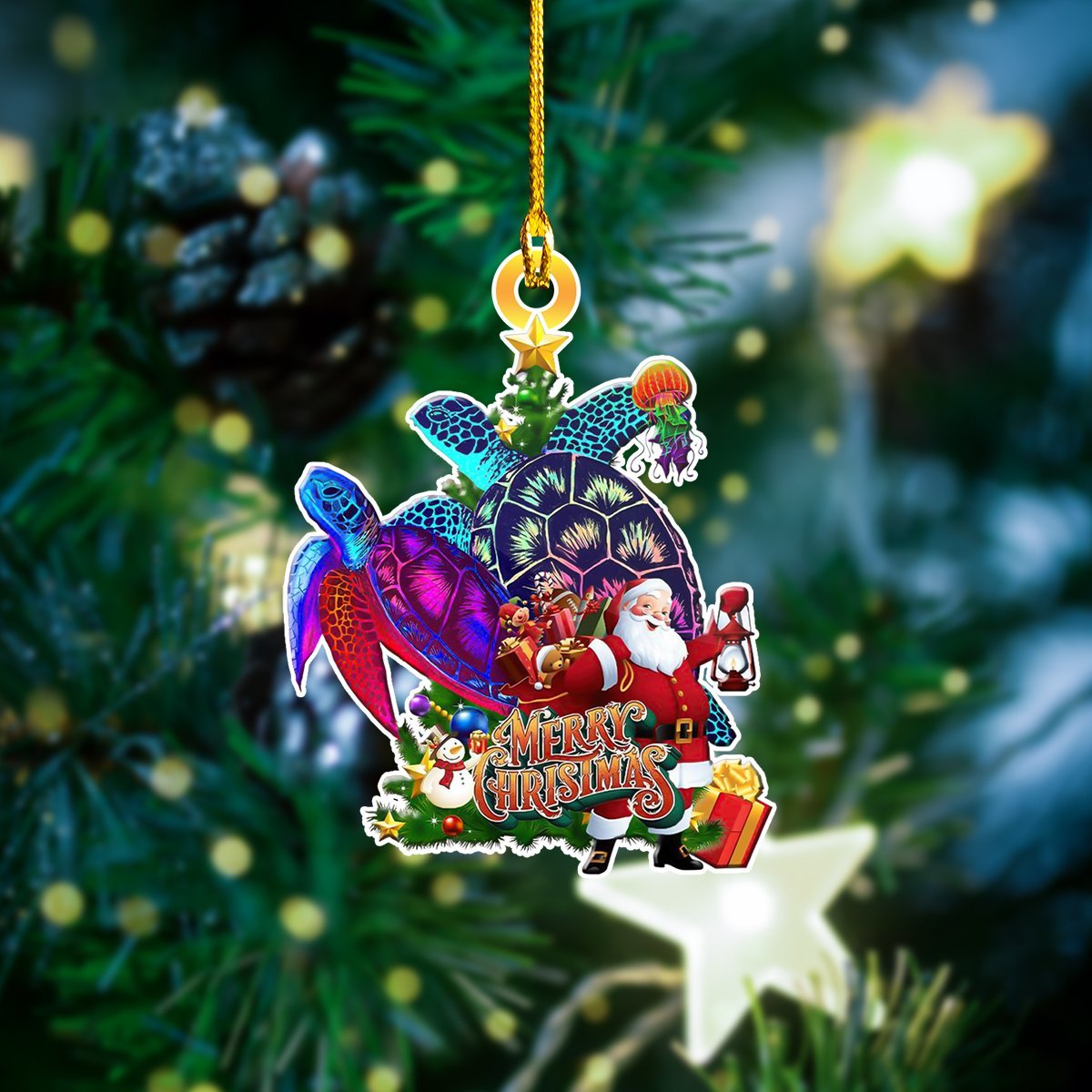 Merry Christmas Turtle With Santa Car Ornament - Best gifts your whole family