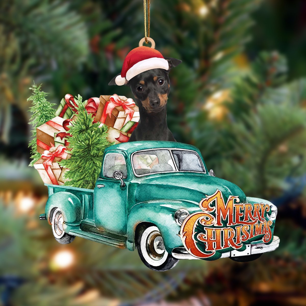 Miniature Pinscher 2-Green Truck Hanging Ornament - Best gifts your whole family