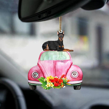Miniature Pinscher 2-Pink Hippie Car-Two Sided Ornament - Best gifts your whole family