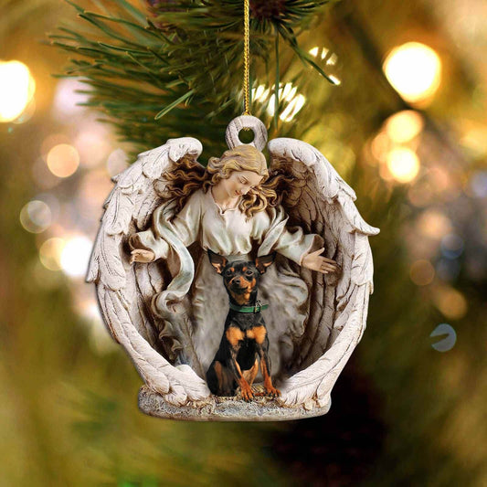 Miniature Pinscher-Angel Hug Winter Love Two Sided Ornament - Best gifts your whole family