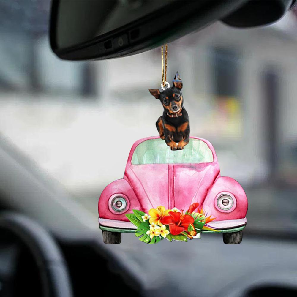 Miniature Pinscher-Pink Hippie Car-Two Sided Ornament - Best gifts your whole family