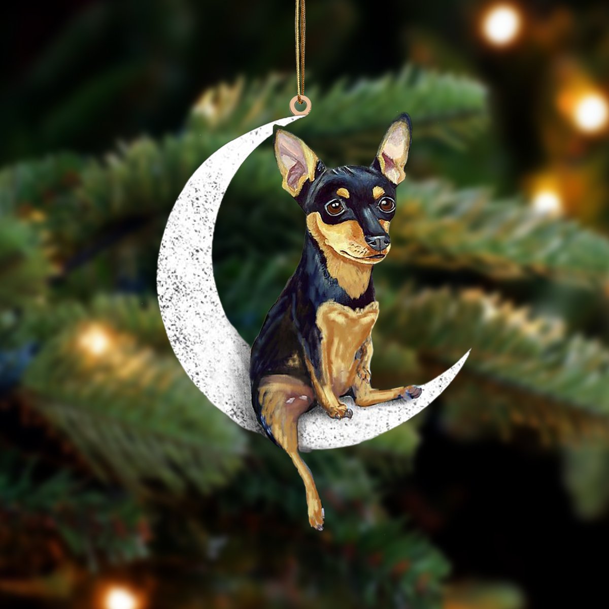 Miniature Pinscher-Sit On The Moon-Two Sided Ornament - Best gifts your whole family