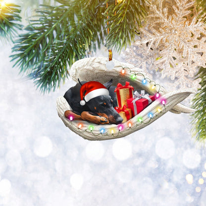 Miniature Pinscher Sleeping Angel Wing Christmas Ornament, Dog Pet Christmas Tree Ornament, Home Decor Plastic Ornament - Best gifts your whole family
