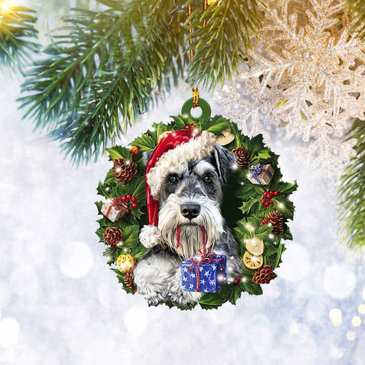Miniature Schnauzer Christmas Wreath Ornament, Dog Pet Lover Gifts, Christmas Tree Ornament, Home Decor Plastic Ornament - Best gifts your whole family
