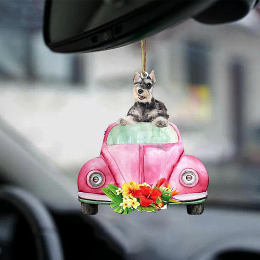 Miniature Schnauzer-Pink Hippie Car-Two Sided Ornament - Best gifts your whole family