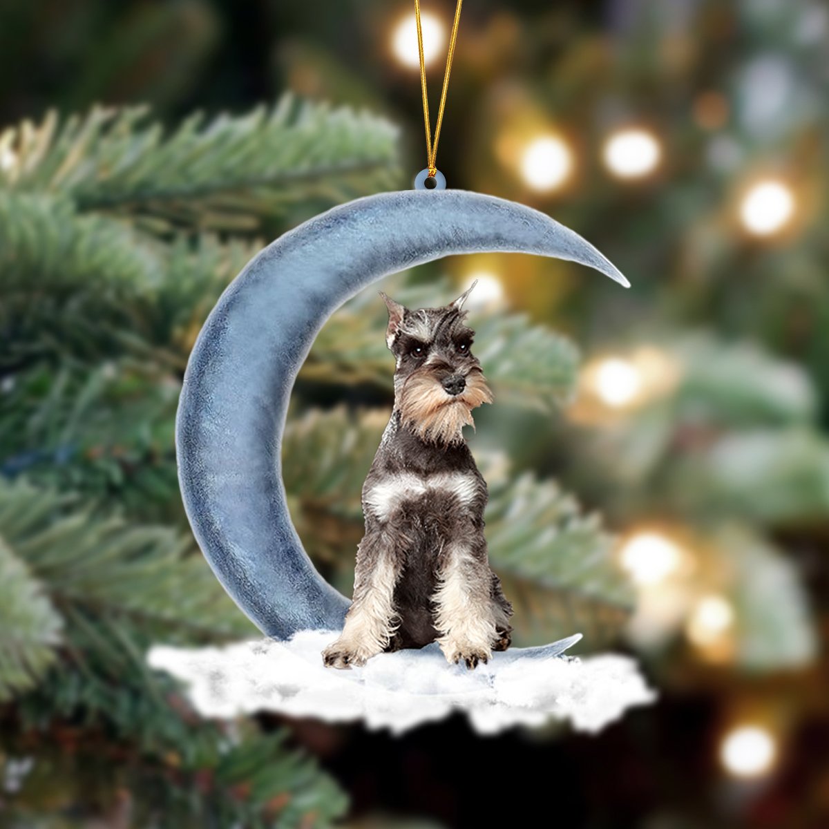 Miniature Schnauzer Sits On The Moon Hanging Ornament Dog Ornament, Car Ornament, Christmas Ornament - Best gifts your whole family