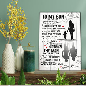 To my Son, I will always carry you in my heart, Mother and Son Canvas, Gift from Mother to Son Canvas