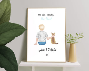 Personalized Picture Personalised handmade pet print, Custom cat owner gift, Custom family pet portrait, Child And Cat Gift, Best Friends Print, Best Friend Customised Gift