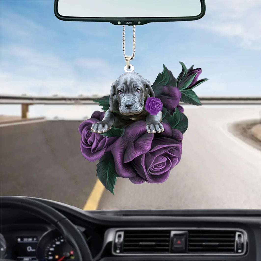 Neapolitan Mastiff In Purple Rose Car Hanging Ornament - Best gifts your whole family