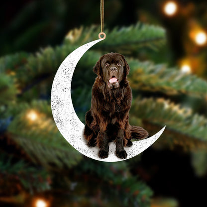 Newfoundland 2 Sit On The Moon Two Sided Ornament Dog Hanging Christmas Ornament - Best gifts your whole family