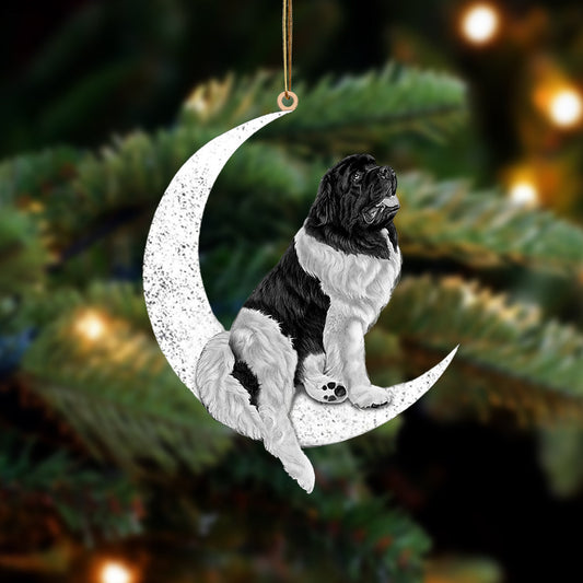 Newfoundland Dog Sit On The Moon Two Sided Ornament Dog Hanging Christmas Ornament - Best gifts your whole family