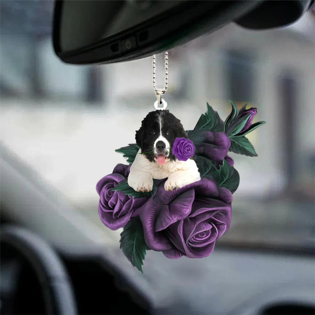 Newfoundland In Purple Rose Car Hanging Ornament - Best gifts your whole family