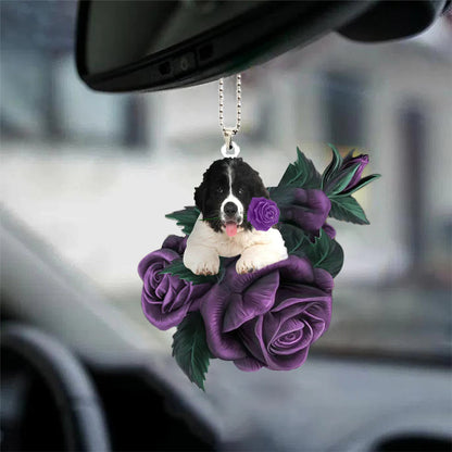Newfoundland In Purple Rose Car Hanging Ornament - Best gifts your whole family