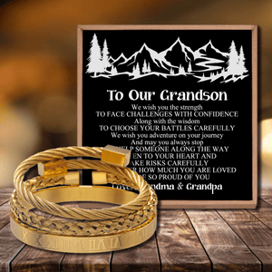 To Our Grandson - We Are So Proud Of You Roman Numeral Bracelet Set