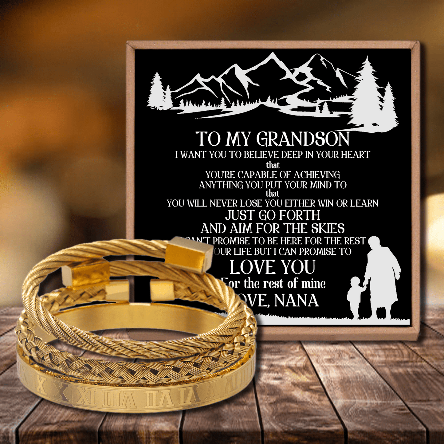 Nana To Grandson - I Can Promise To Love You Roman Numeral Bracelet Set