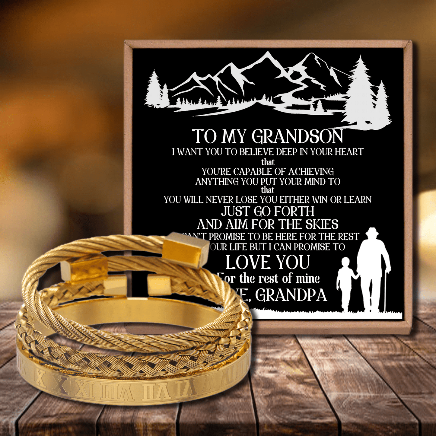 Grandpa To Grandson - I Can Promise To Love You Roman Numeral Bracelet Set
