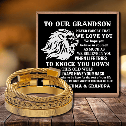 To Our Grandson - We Believe In You Roman Numeral Bracelet Set