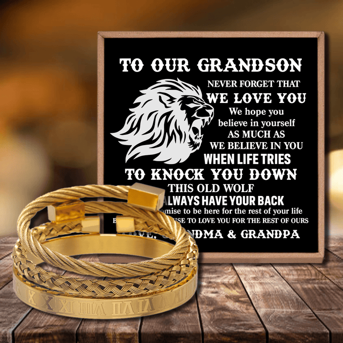 To Our Grandson - We Believe In You Roman Numeral Bracelet Set