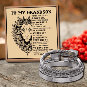 Grandma To Grandson - Straighten Your Crown Roman Numeral Bracelet Set