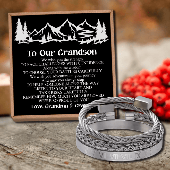 To Our Grandson - We Are So Proud Of You Roman Numeral Bracelet Set