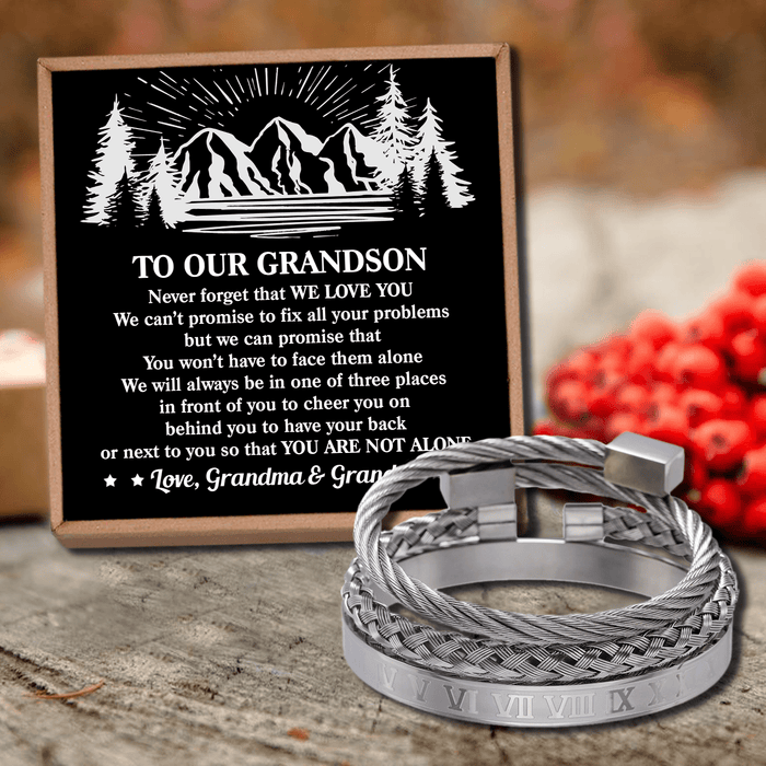 To Our Grandson - You Are Not Alone Roman Numeral Bracelet Set