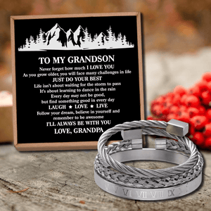 Grandpa To Grandson - Just Do Your Best Roman Numeral Bracelet Set