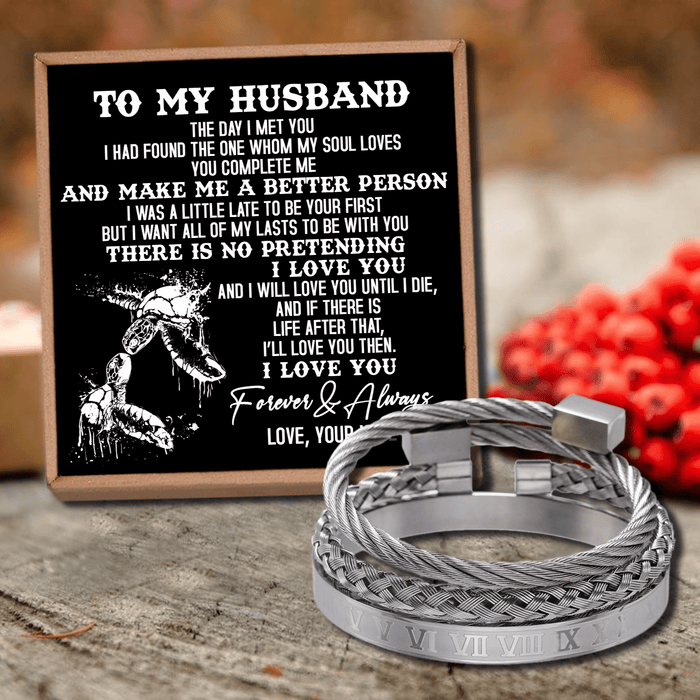 To My Husband - I Love You Forever Roman Numeral Bracelet Set