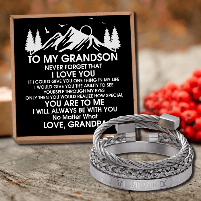 Grandpa To Grandson - I Love You Roman Numeral Bracelet Set