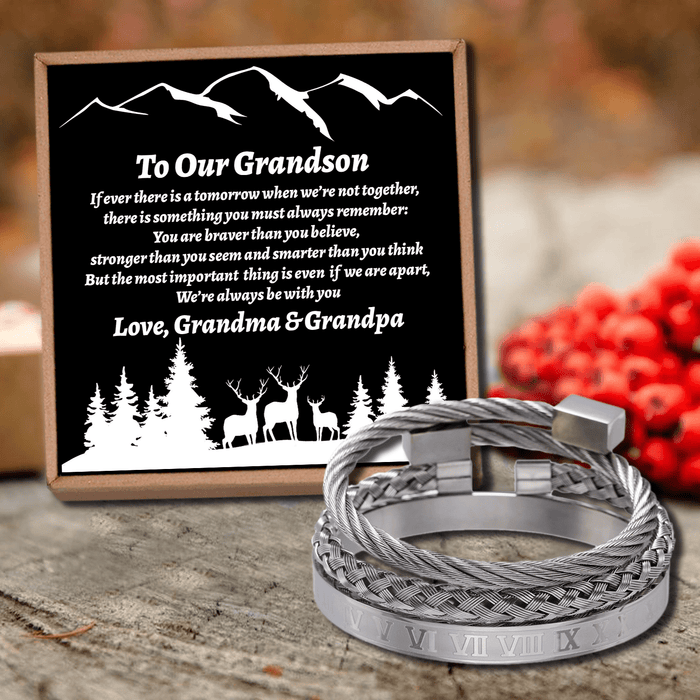 To Our Grandson - We Are Always Be With You Roman Numeral Bracelet Set