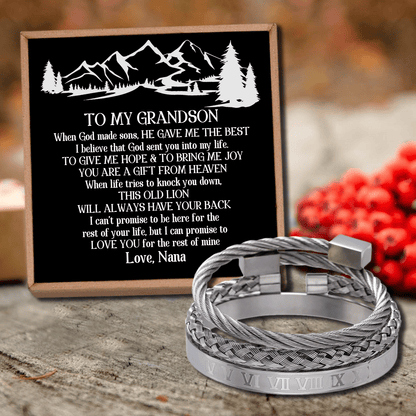 Nana To Grandson - Always Have Your Back Roman Numeral Bracelet Set