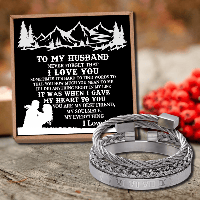 To My Husband - I Love You Roman Numeral Bracelet Set