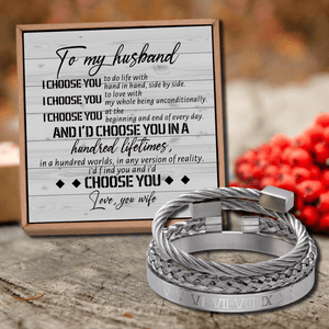 To My Husband - I Choose You Roman Numeral Bracelet Set