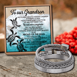 To Our Grandson - Proud Of The Man Roman Numeral Bracelet Set