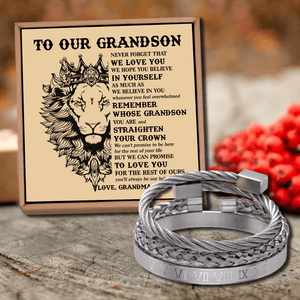 To Our Grandson - Straighten Your Crown Roman Numeral Bracelet Set