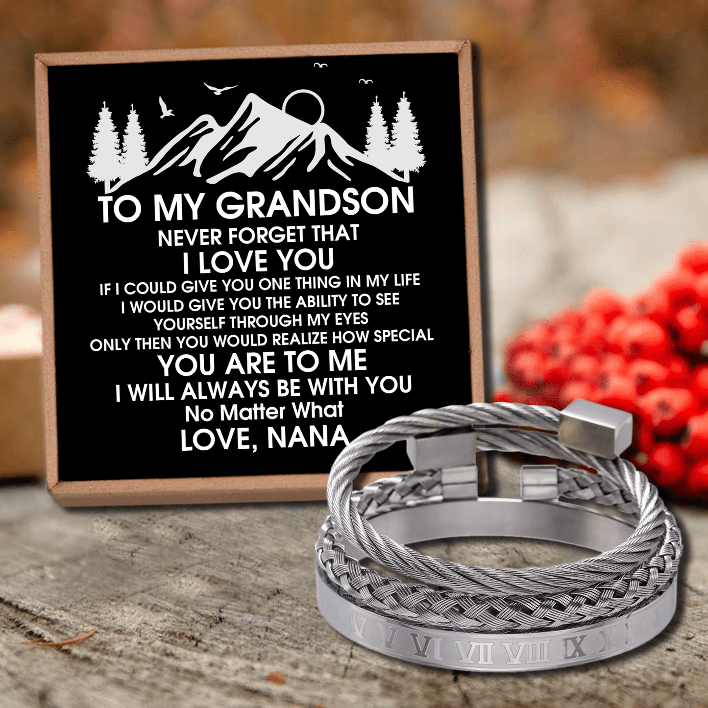Nana To Grandson - I Love You Roman Numeral Bracelet Set