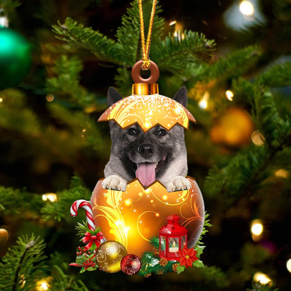Norwegian Elkhound In Golden Egg Christmas Ornament - Best gifts your whole family