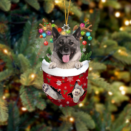 Norwegian Elkhound In Snow Pocket Christmas Ornament Flat Acrylic Dog Ornament - Best gifts your whole family