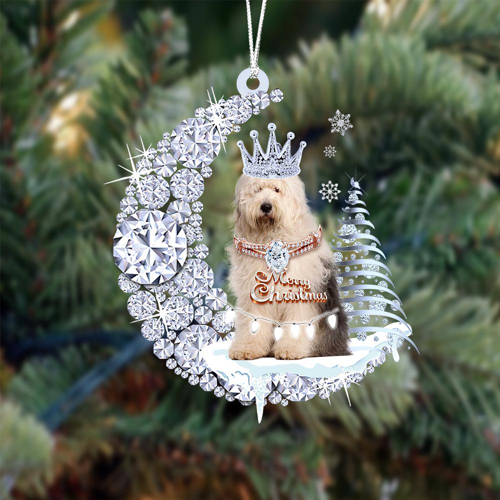 Old English Sheepdog Diamond Moon Merry Christmas Ornament Christmas Tree Hanging Ornament - Best gifts your whole family