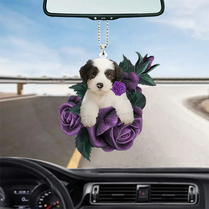 Old English Sheepdog In Purple Rose Car Hanging Ornament - Best gifts your whole family