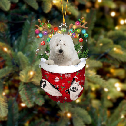 Old English Sheepdog In Snow Pocket Christmas Ornament Flat Acrylic Dog Ornament - Best gifts your whole family