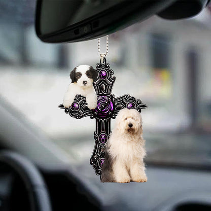 Old English Sheepdog Pray For God Car Hanging Ornament Dog Pray For God Ornament Godmerc - Best gifts your whole family