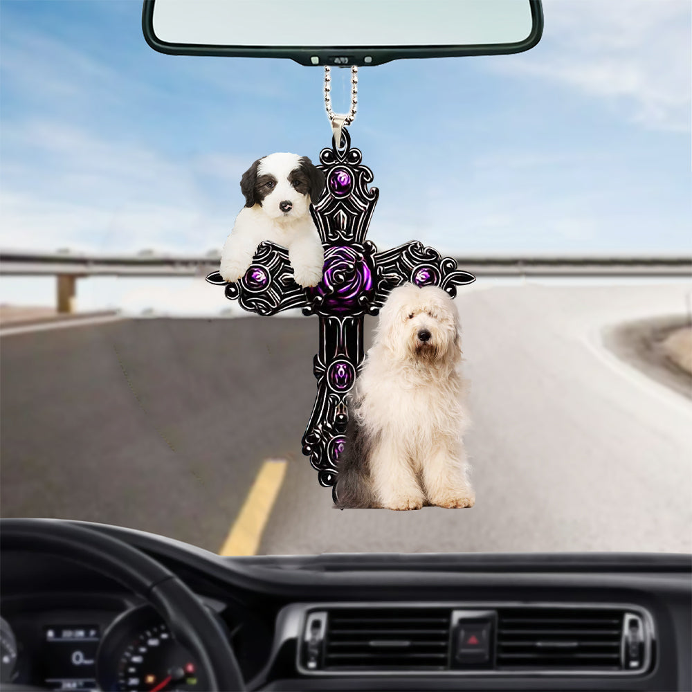 Old English Sheepdog Pray For God Car Hanging Ornament Dog Pray For God Ornament Godmerc - Best gifts your whole family