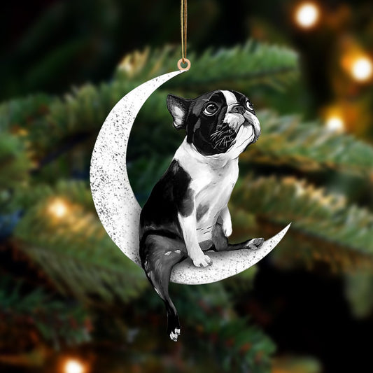 Ornament - Boston Terrier-Sit On The Moon-Two Sided Ornament, Shape Flat Ornament - Best gifts your whole family