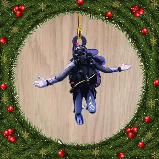 Ornament - Scuba Diving Ornament - Woman Scuba Diver Custom Name, Custom Shaped Flat Ornament Christmas, Christmas Deco - Best gifts your whole family