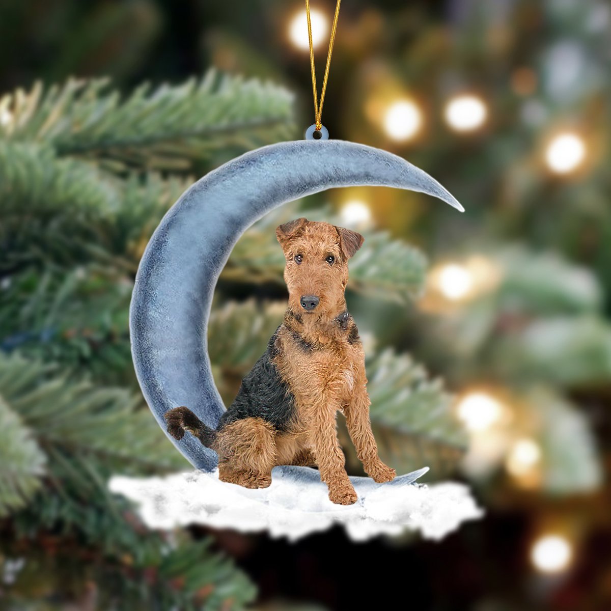 Ornament- Airedale Terrier Sits On The Moon Hanging Ornament Dog Ornament, Car Ornament, Christmas Ornament - Best gifts your whole family
